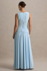 Outline | Powder Blue Maternity Maxi Dress With Draped Skirt