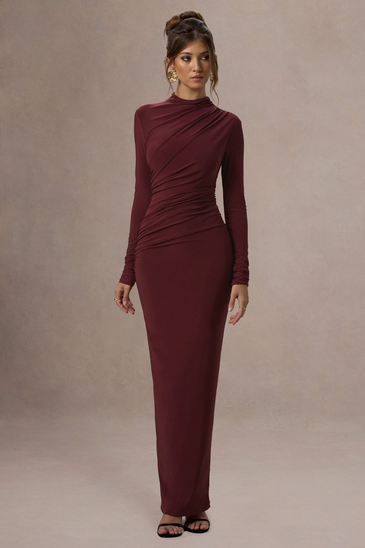 Hespera | Port High-Neck Long-Sleeve Gathered Maxi Dress