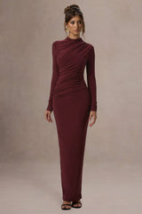Hespera | Port High-Neck Long-Sleeve Gathered Maxi Dress
