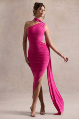 Icon | Dark Pink One Shoulder Cut-Out Maxi Dress With Scarf