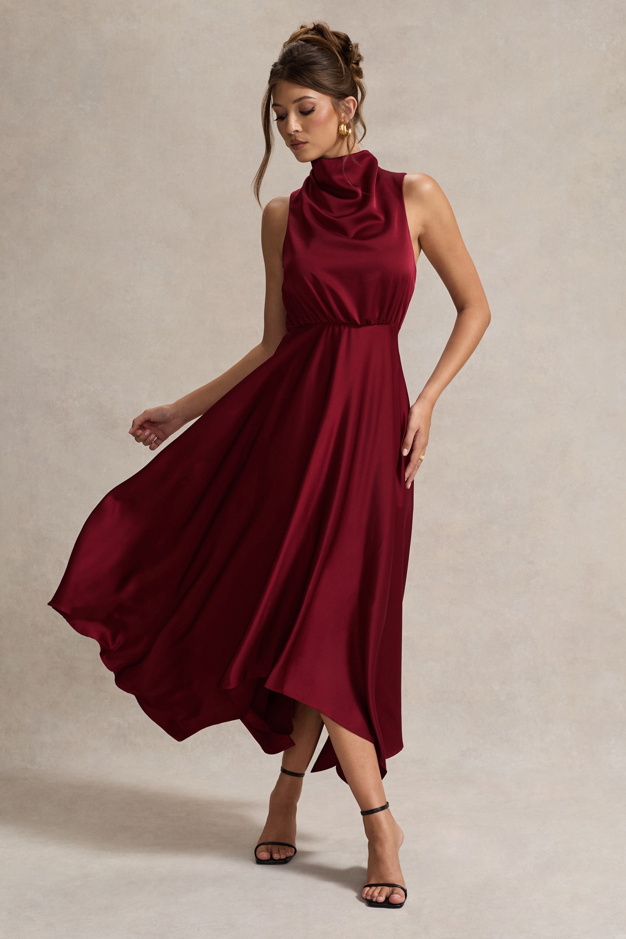 Kerri | Berry Satin Cowl-Neck Maxi Dress