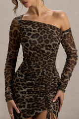 Aphrodite | Leopard Print Asymmetric Ruched Side Mini Dress