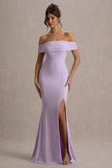 Law of Attraction | Lilac Bardot Draped Split Maxi Dress
