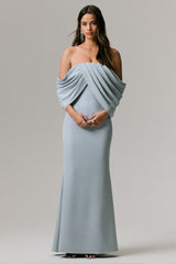 Serene | Powder Blue Draped Bardot Maxi Dress