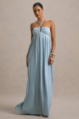 Elayne | Powder Blue Halter-Neck Maxi Dress With Cut-Out Detail