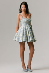 Seashell | Light Blue Jacquard Sweetheart Skater Mini Dress