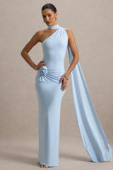 Rita | Powder Blue Asymmetric Wrap Maxi Dress With Scarf