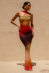 Nobu | Ombre Print Bandeau Maxi Dress With Halter-Collar