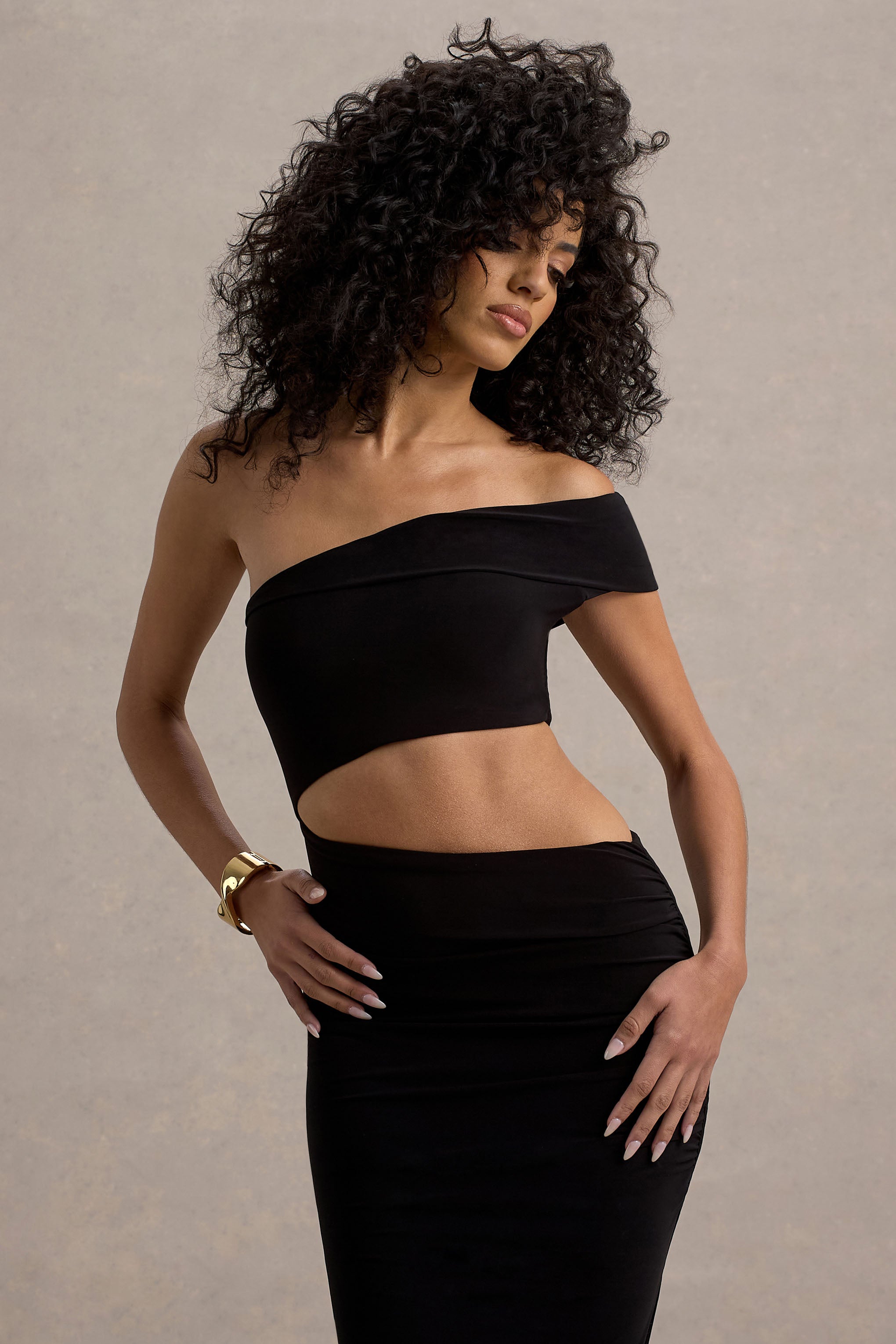 Milos | Black One-Shoulder Cut-Out Maxi Dress With Split