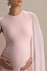 Currant | Pink High-Neck Maternity Maxi Dress With Cape
