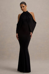 Teresa | Black High-Neck Cold-Shoulder Maxi Dress