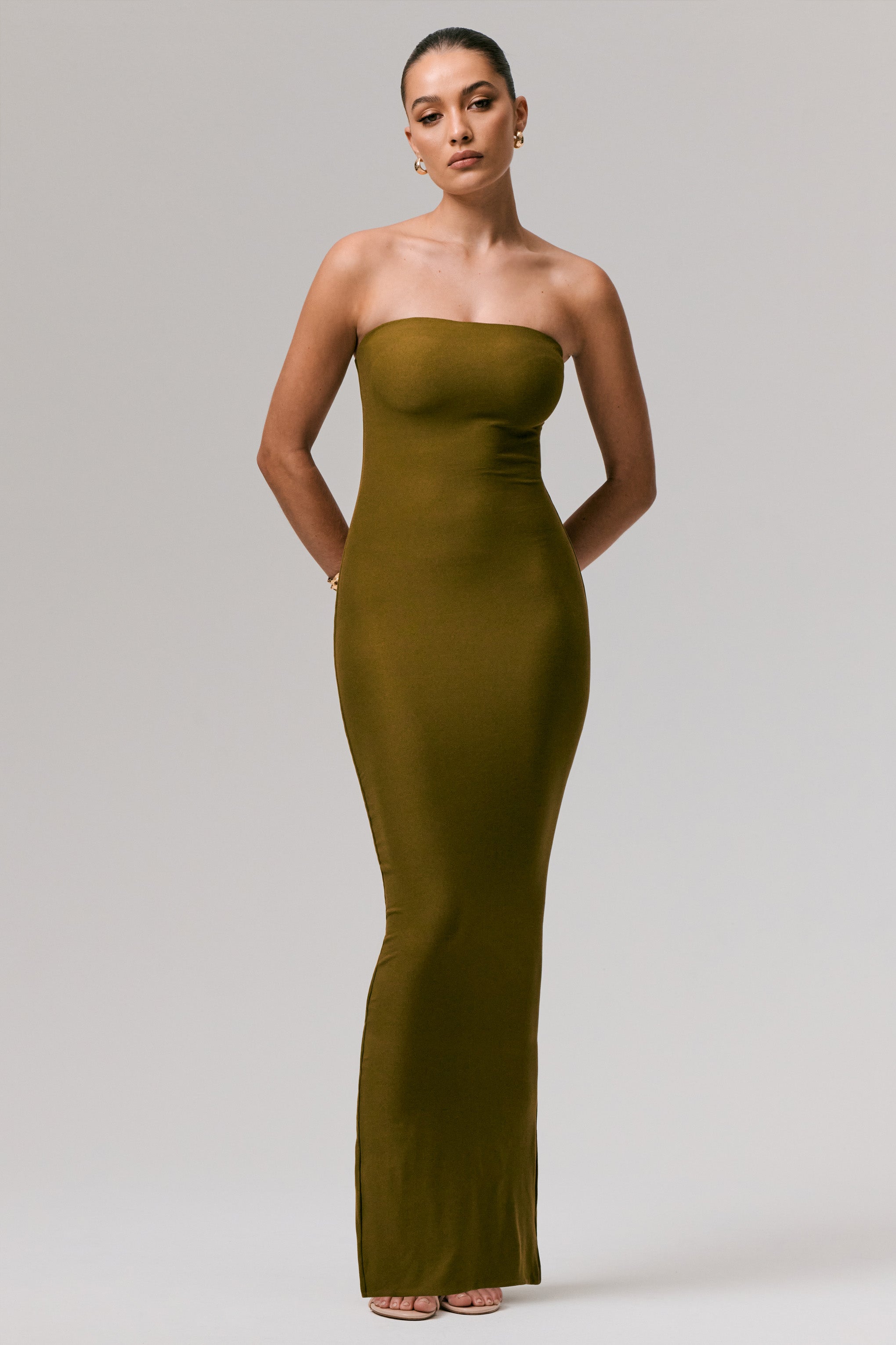 Angelie | Green Bandeau Bodycon Maxi Dress