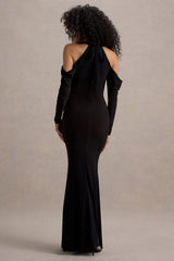 Hurghada | Black Plunge-Neck Long-Sleeve Maxi Dress