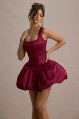 Bramble | Port Satin Square-Neck Puffball Mini Dress
