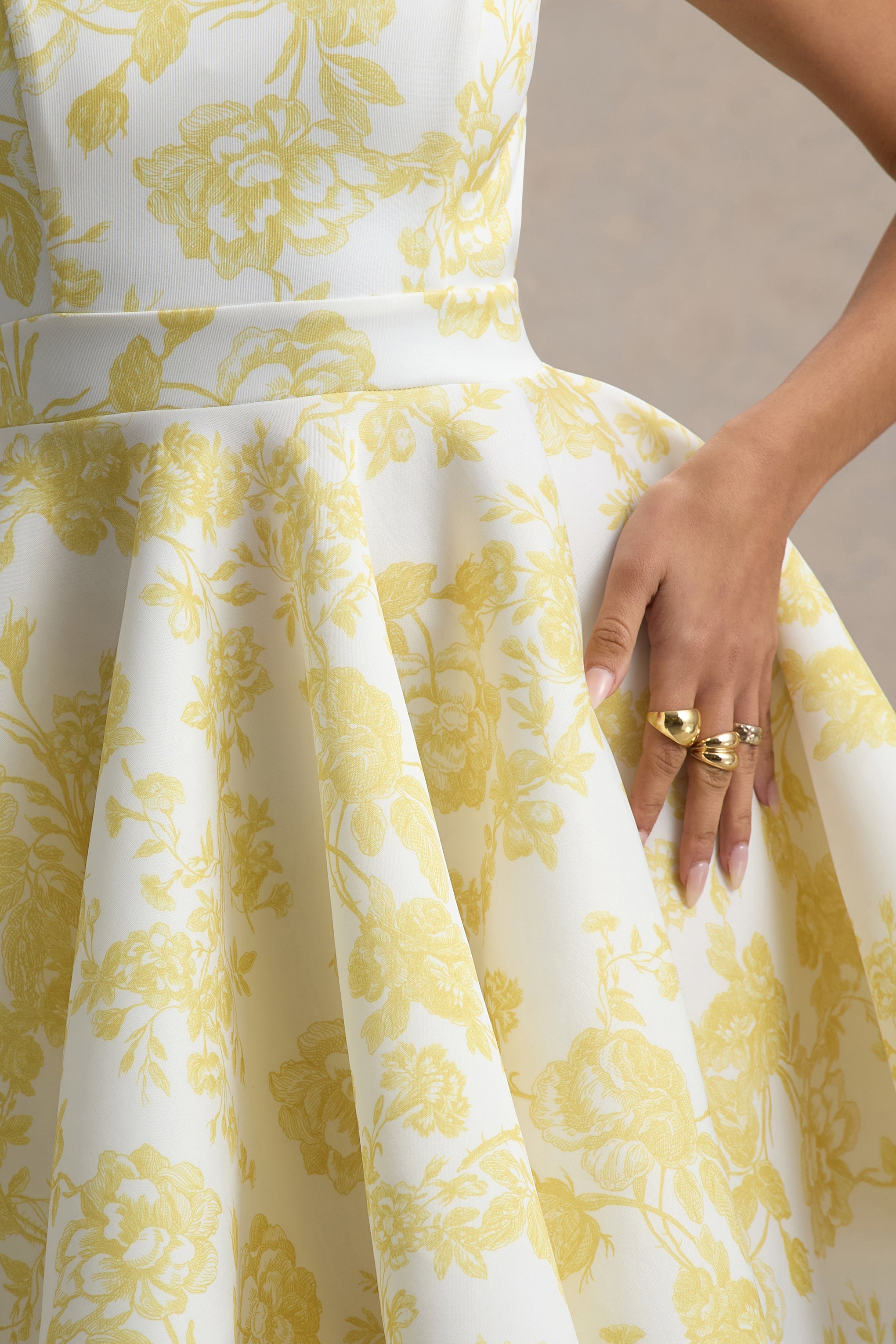 Waverly | Yellow Porcelain Print Racer-Neck Sleeveless Skater Mini Dress