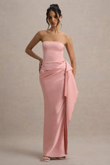 Loz | Light Pink Satin Bandeau Draped Maxi Dress