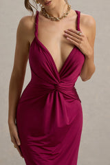 Santez | Dark Cherry Twisted Plunge-Neck Maxi Dress