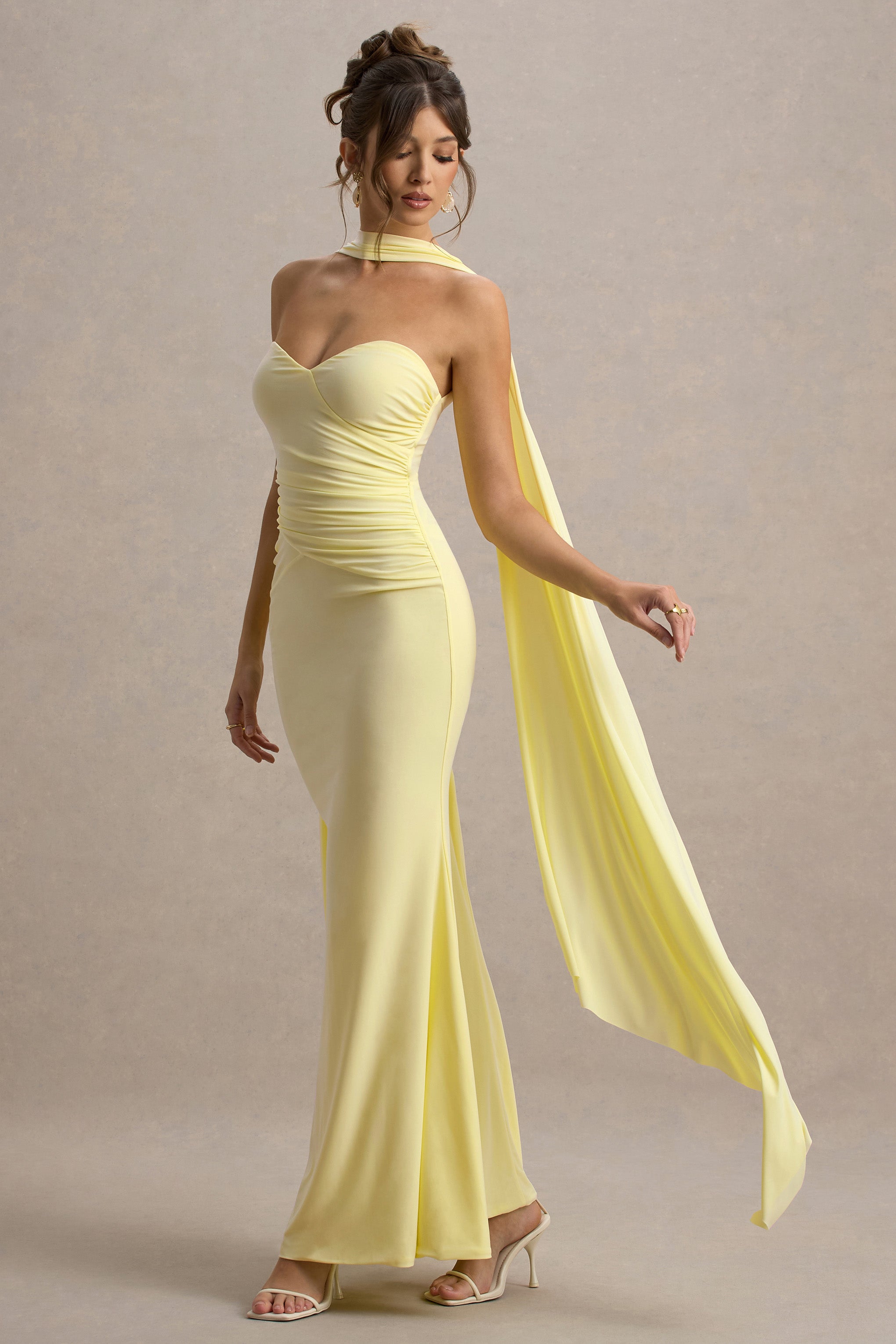 Rosabel | Lemon Sweetheart Maxi Dress With Sash