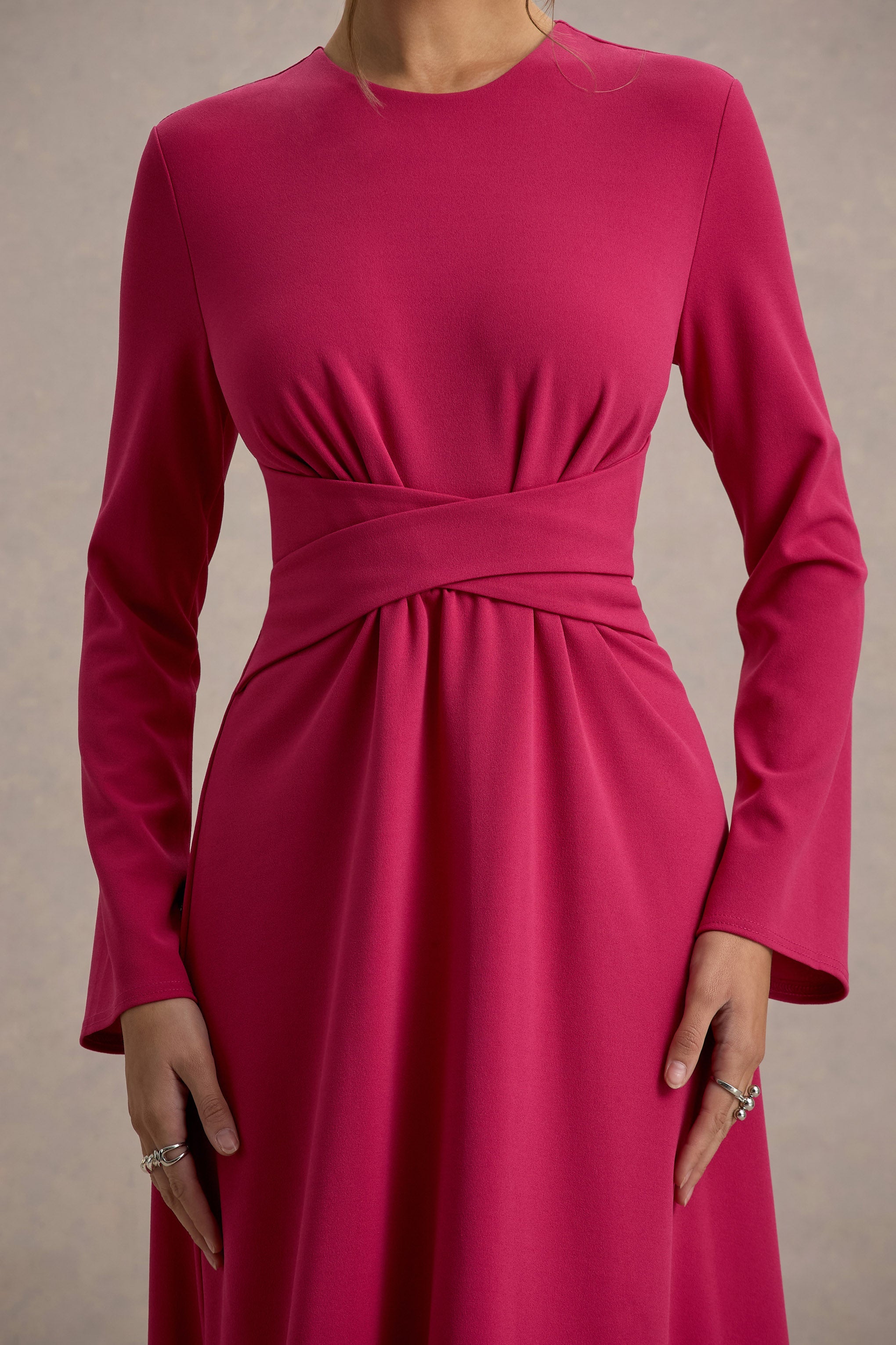 Cassiopeia | Lemon Long-Sleeve Midi Dress With Cross Waist