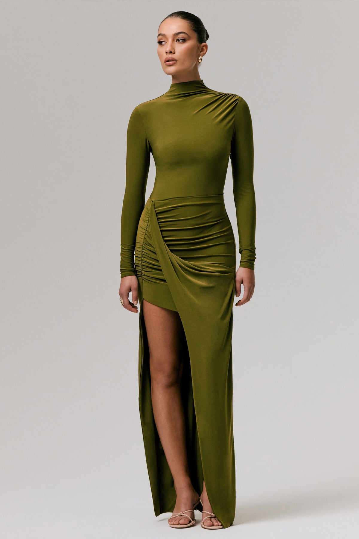 Victoria | Green Long-Sleeve Maxi Dress With Wrap Skirt