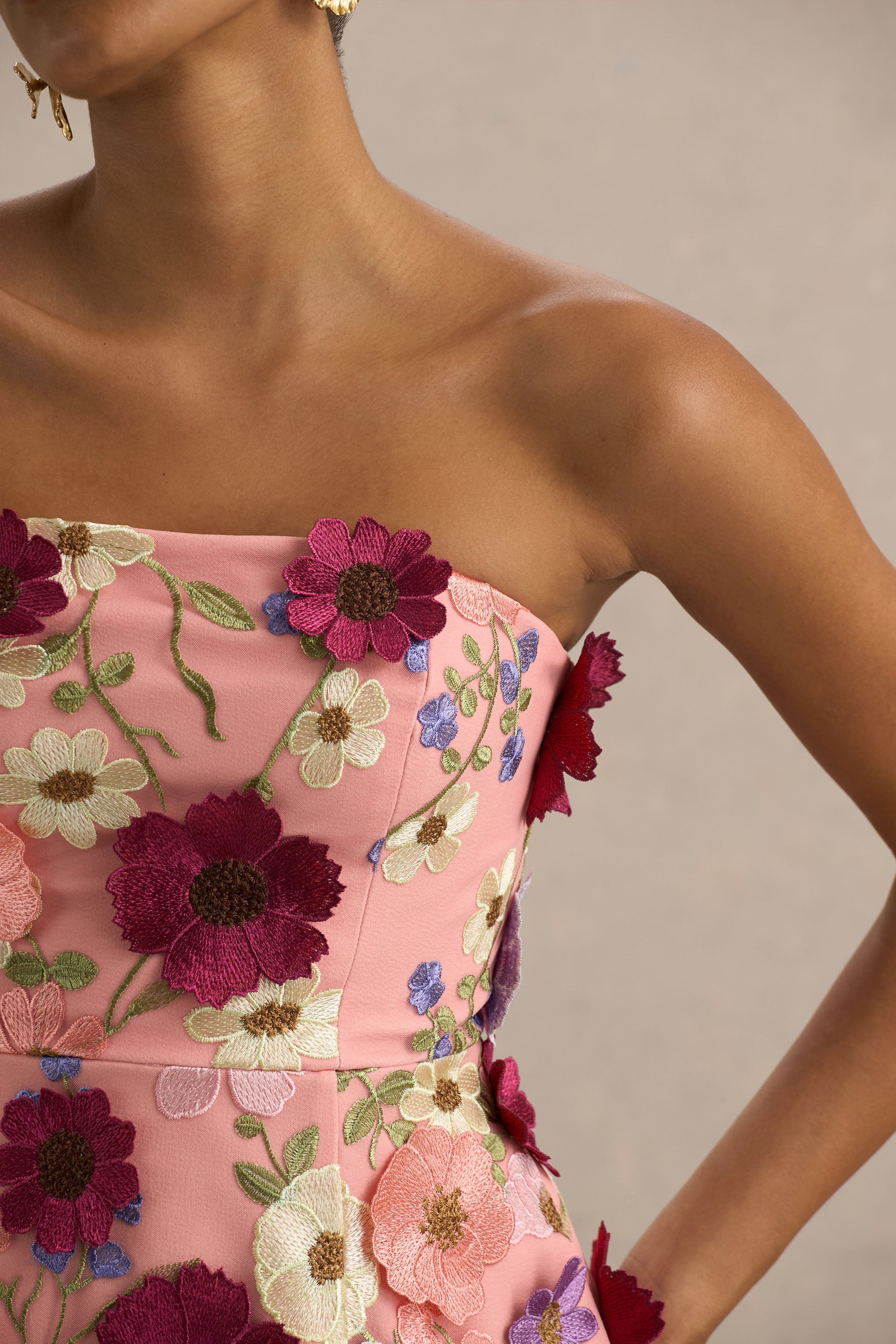 Kristen | Pink Floral Bandeau-Neck Mini Dress