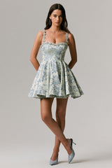 Seashell | Light Blue Jacquard Sweetheart Skater Mini Dress