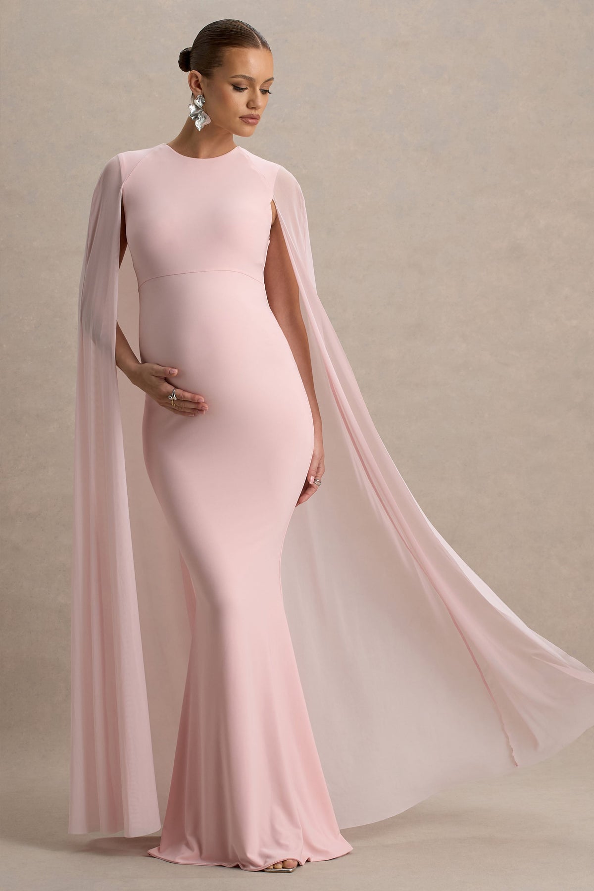 Currant | Pink High-Neck Maternity Maxi Dress With Cape