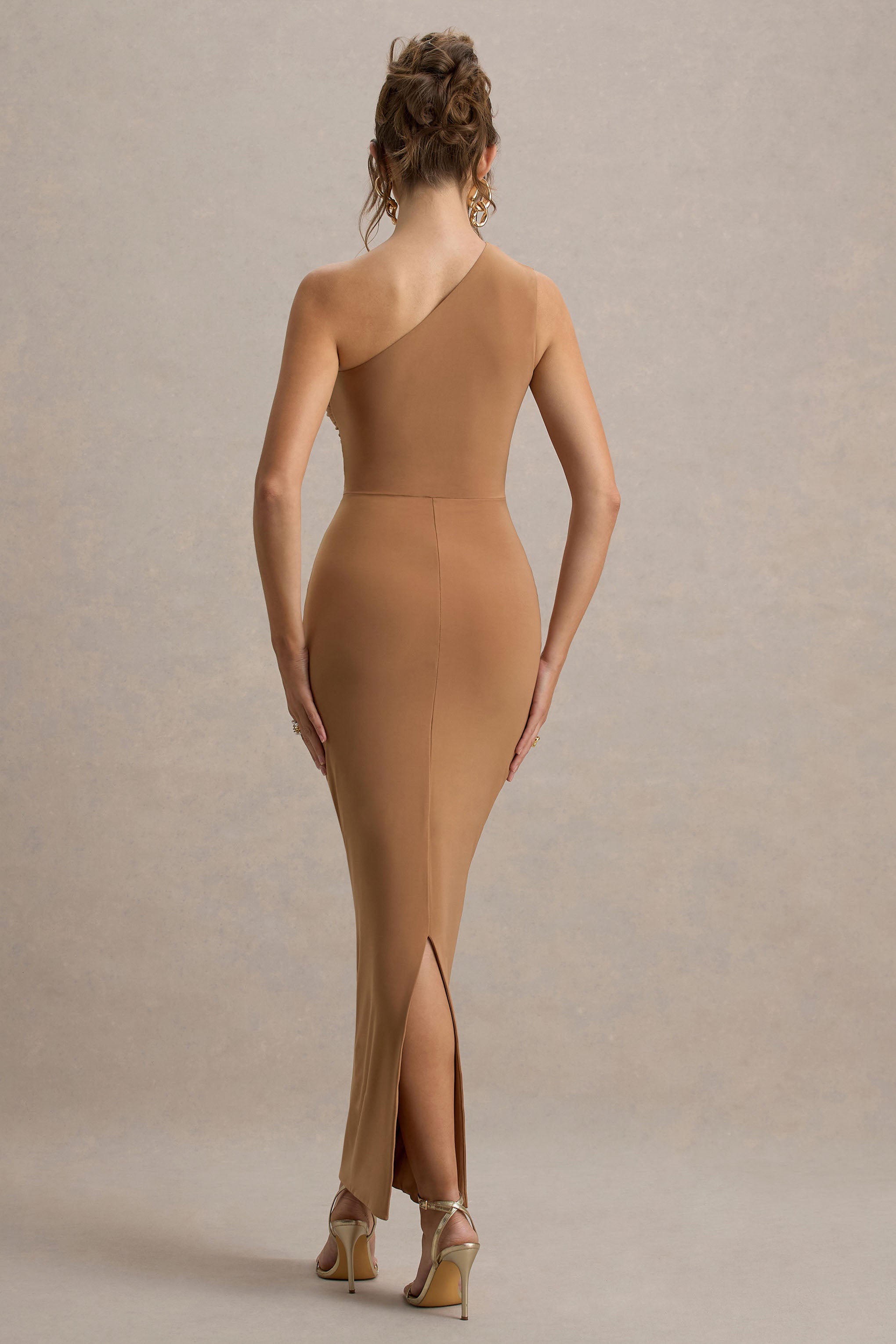 Dalarie | Brown One-Shoulder Gathered Maxi Dress