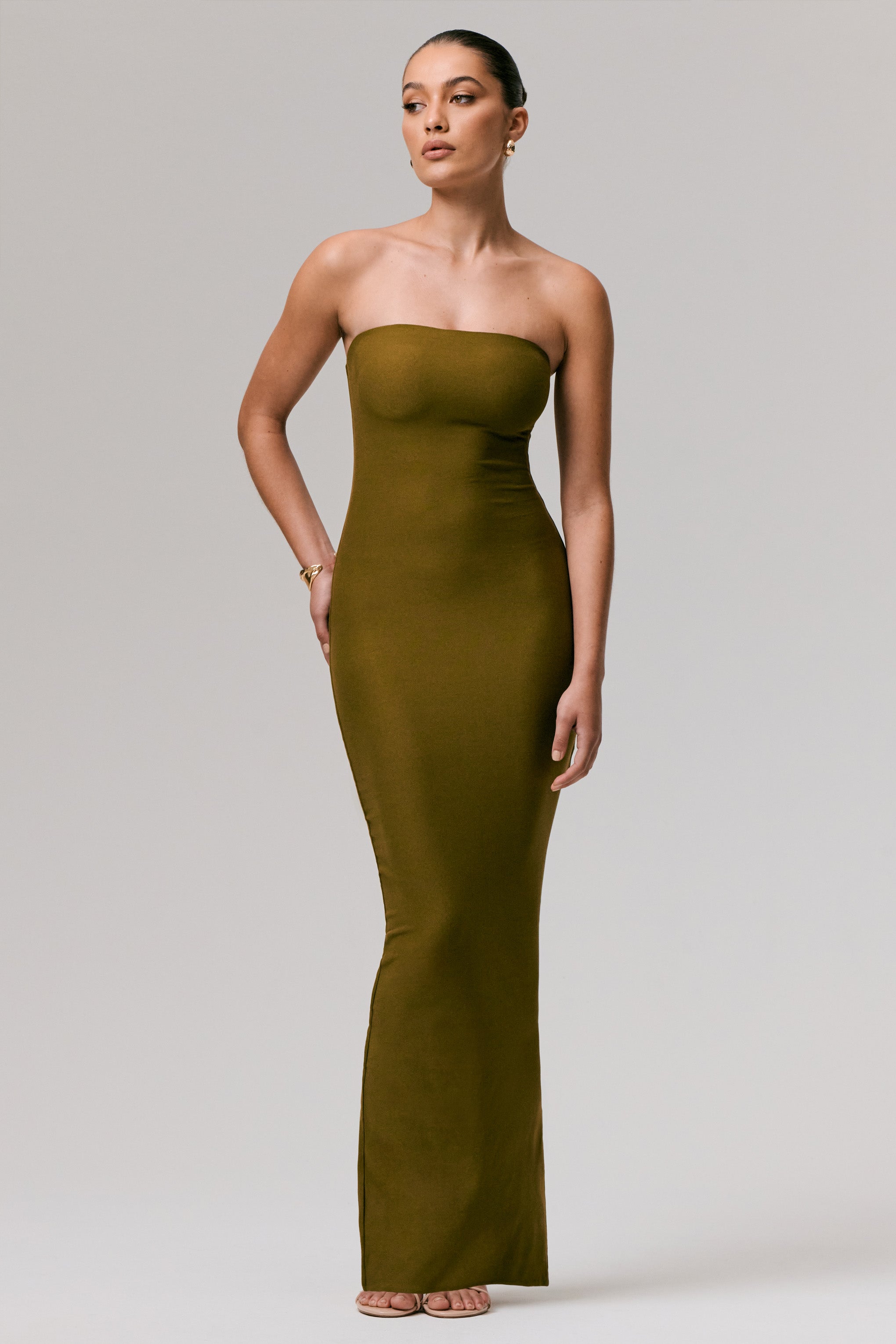 Angelie | Green Bandeau Bodycon Maxi Dress