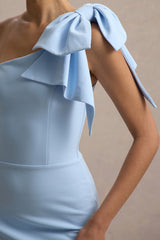 Ambretta | Powder Blue One-Shoulder Midi Dress With Bow