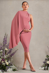 New Chapter | Blush Pink Asymmetric Maternity Midi Dress With Cape