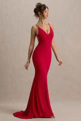 Endless Love | Red Backless Knot Detail Fishtail Maxi Dress