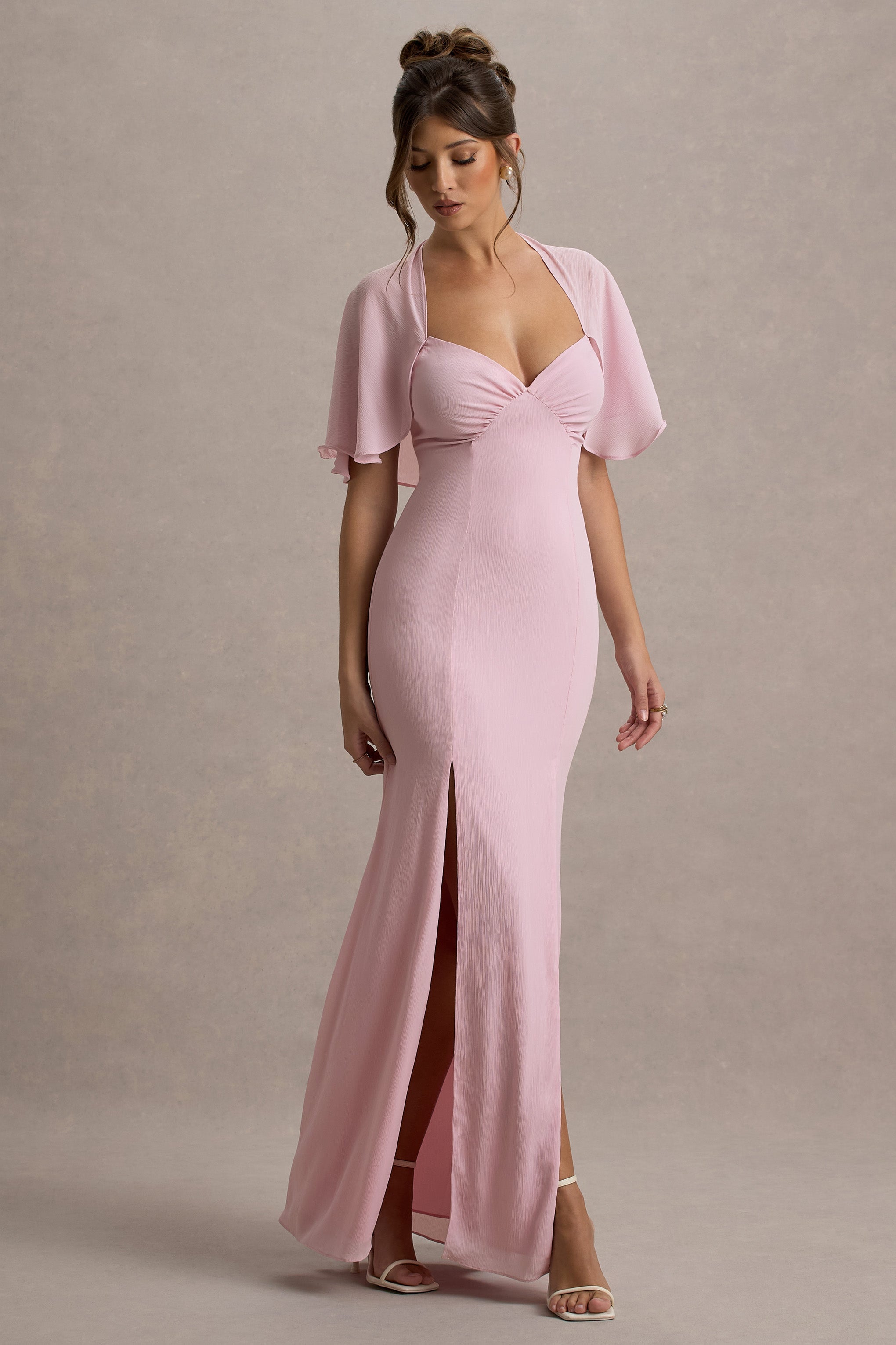 Stila | Pale Pink Plunge-Neck Maxi Dress With High Front Split