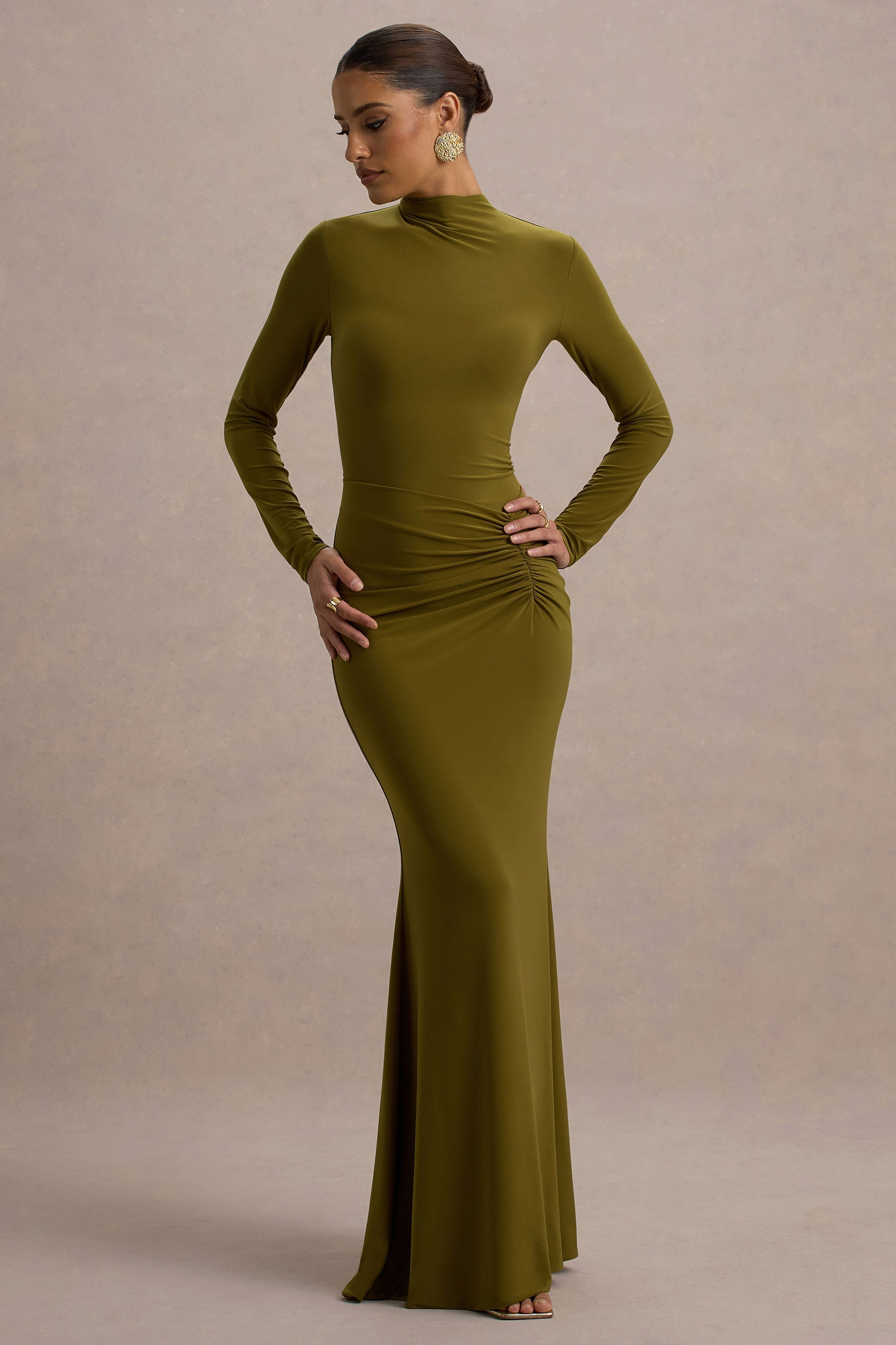 Reid | Green Long-Sleeve Gathered Maxi Dress