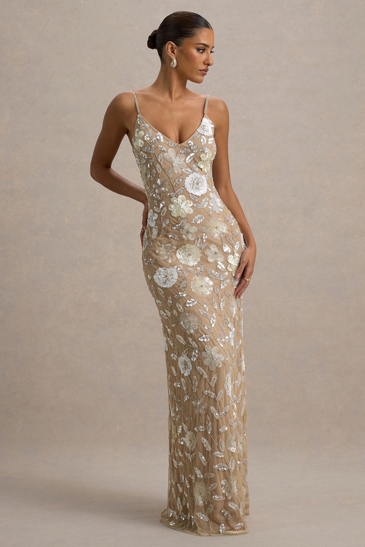 Gemini | Floral Sequin Embellished Strappy Maxi Dress