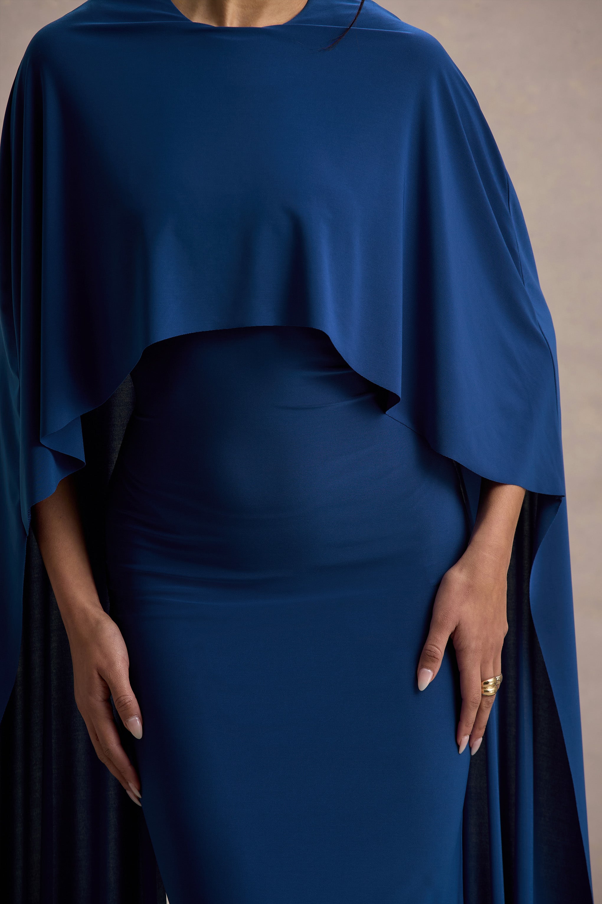 Padma | Blue Draped Maxi Dress With Cape Sleeves