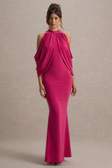 Teresa | Hot Pink High-Neck Cold-Shoulder Maxi Dress