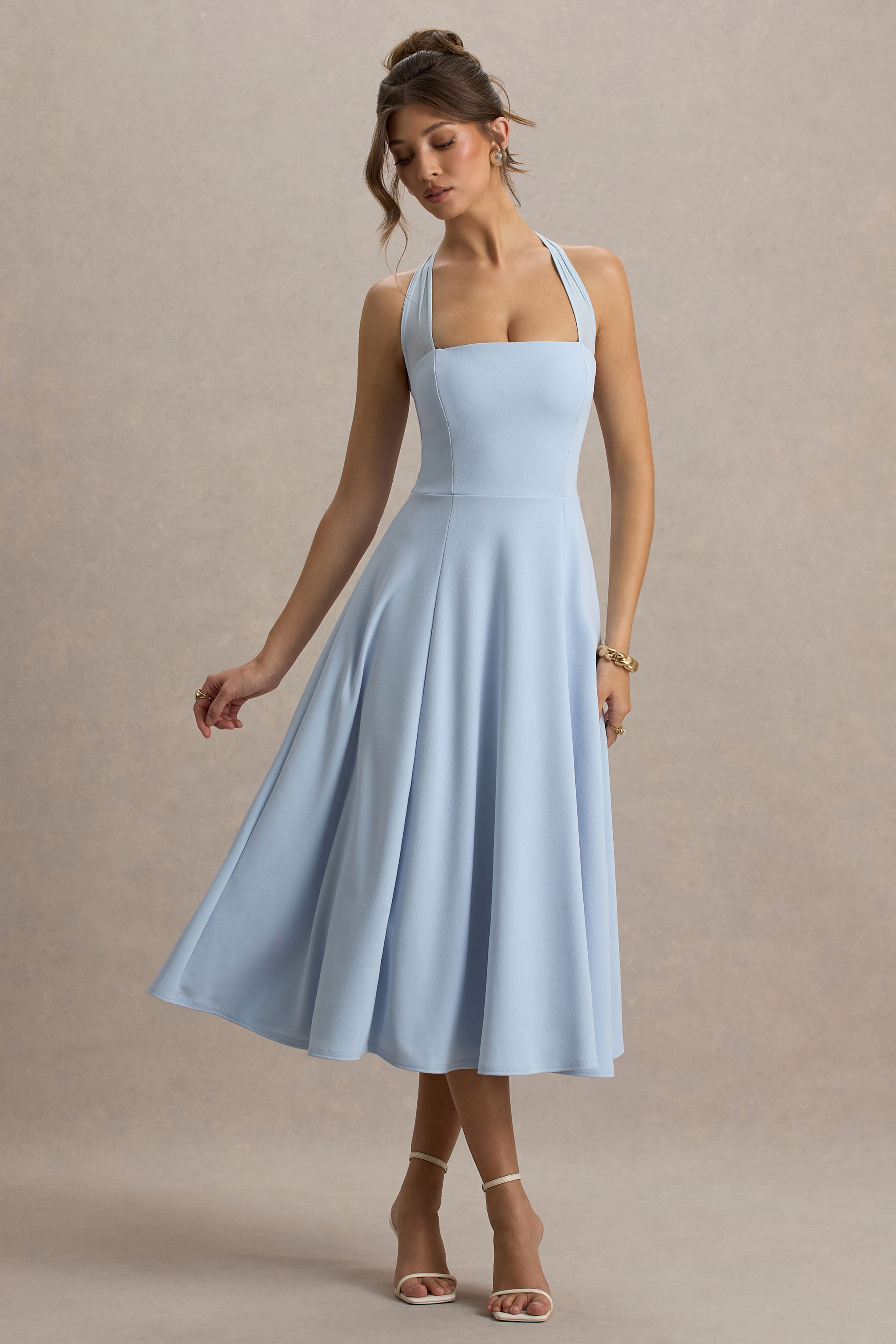 Auburn | Powder Blue Halter-Neck Midi Dress