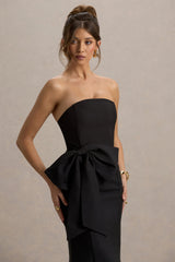 To Me | Black Bandeau Midi Dress With Oversized Bow