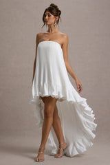 Whistler | White Chiffon Bandeau High-Low Ruffled Maxi Dress
