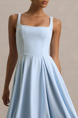 Parina | Powder Blue Strappy Volume-Hem Midi Dress