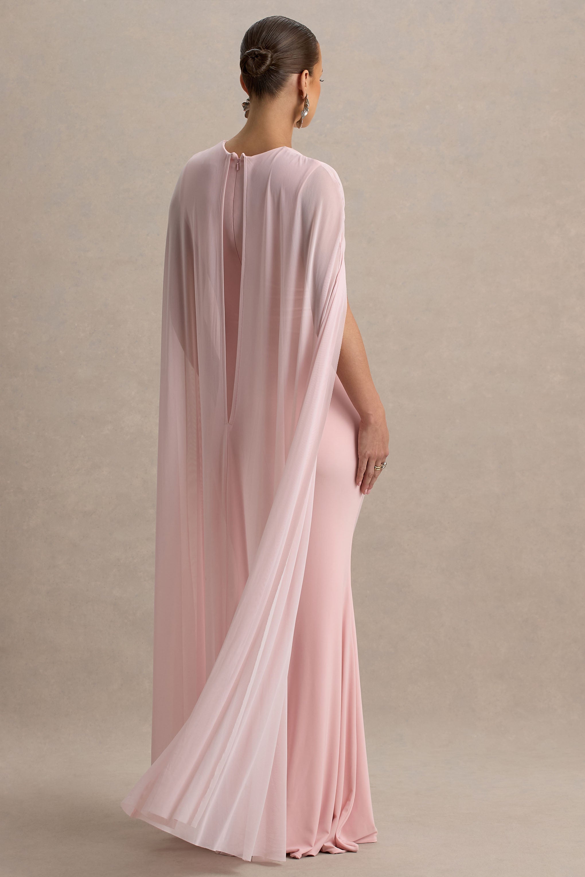 Currant | Pink High-Neck Maternity Maxi Dress With Cape