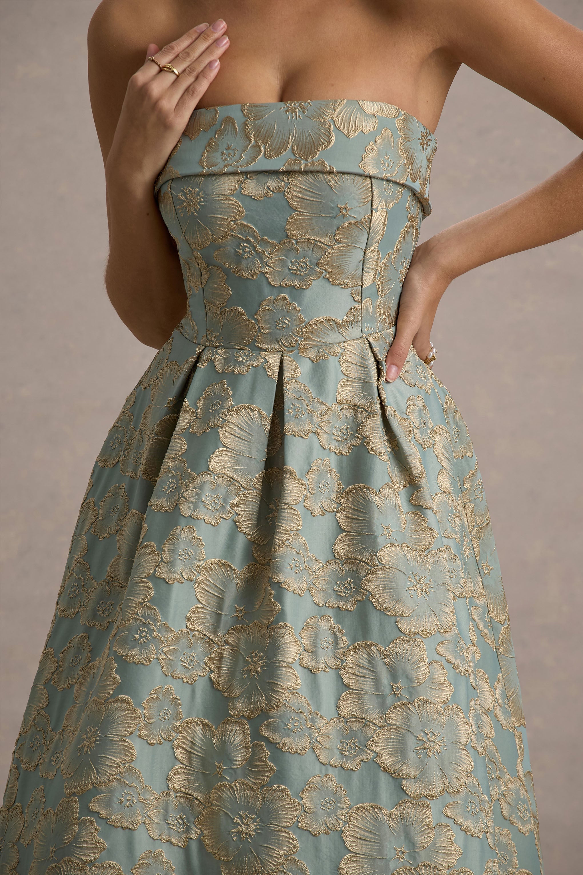 Zuma | Light Blue Jacquard Strapless Midi Dress