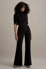 Isoline | Black Twist Cape Flared-Leg Jumpsuit