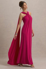 Ariana | Pink Cross-Neck Maxi Dress With Cape
