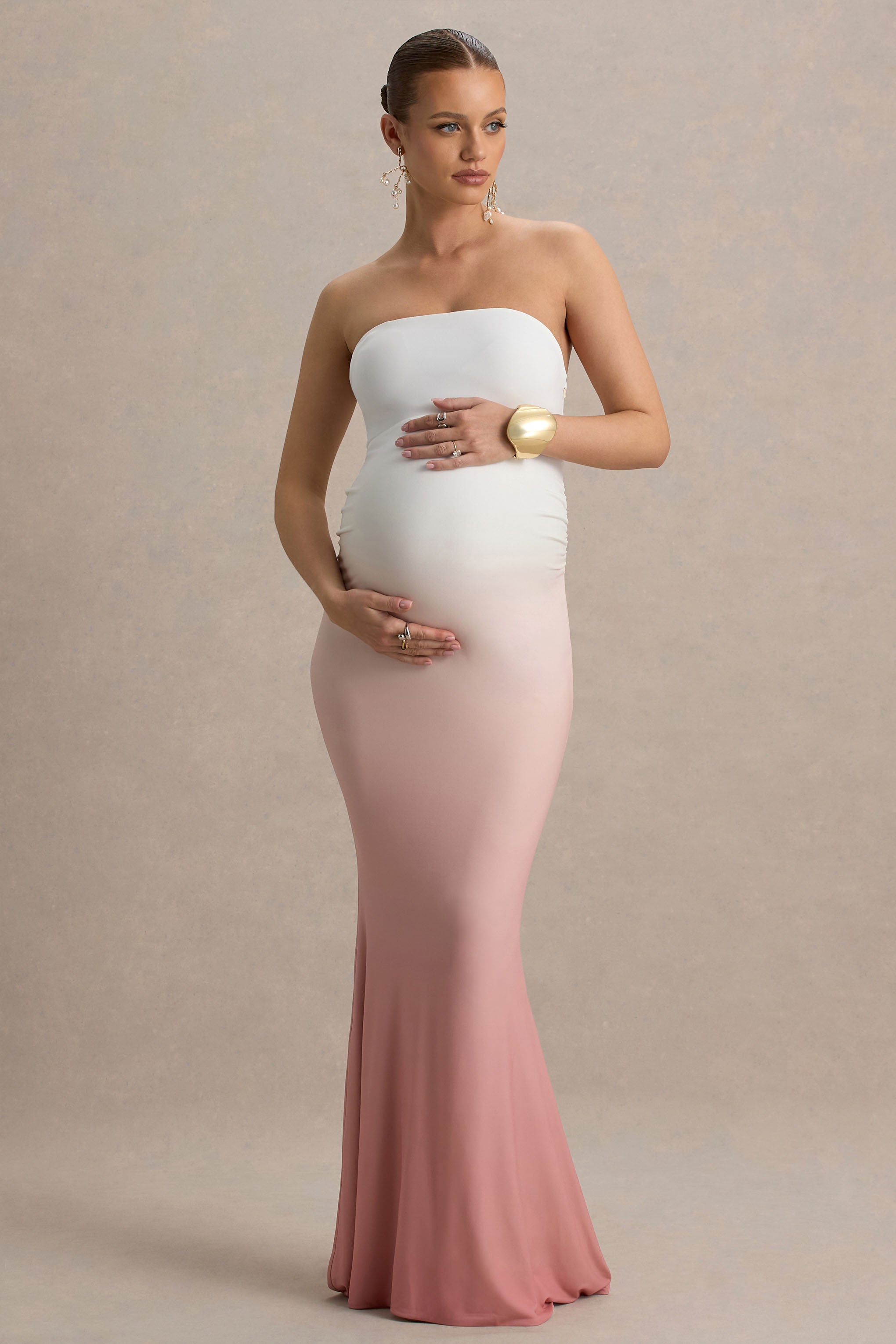 Sharnie | Pink Ombre Strapless Maternity Maxi Dress