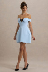 Lavender | Powder Blue Sweetheart Mini Dress With Bow Detail