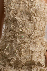 Kamara | Nude Sequin Floral Halter-Neck Mini Dress