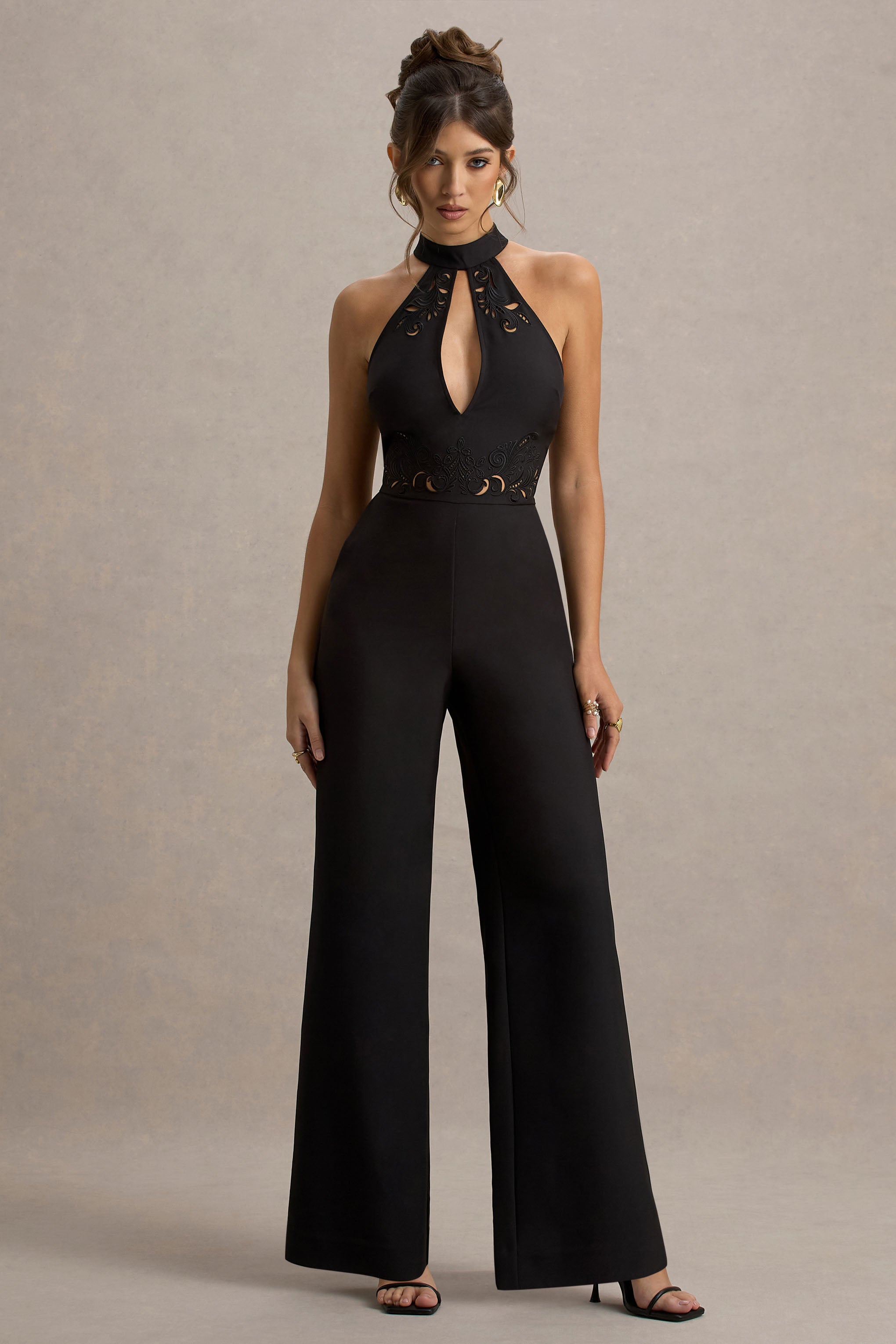 Kami | Black High-Neck Embroidered Jumpsuit
