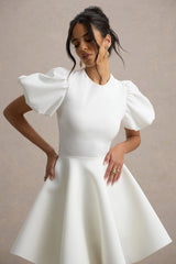 Emelia | White Puff-Sleeve Skater Mini Dress